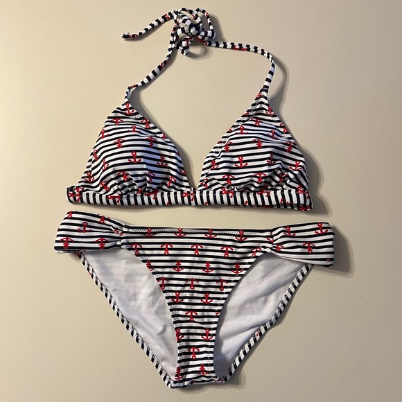 Bingo Surf Bikini Navy & Red Anchor Print - Medium/Large - Picture 1 of 4